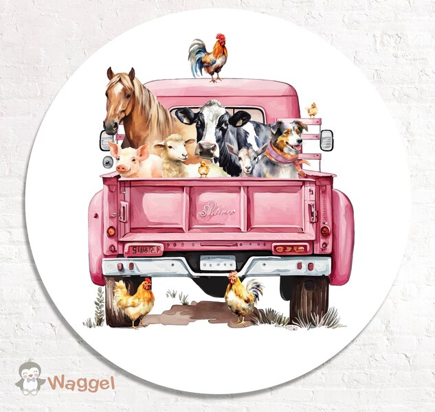 Muurcirkel Farmlife truck pink