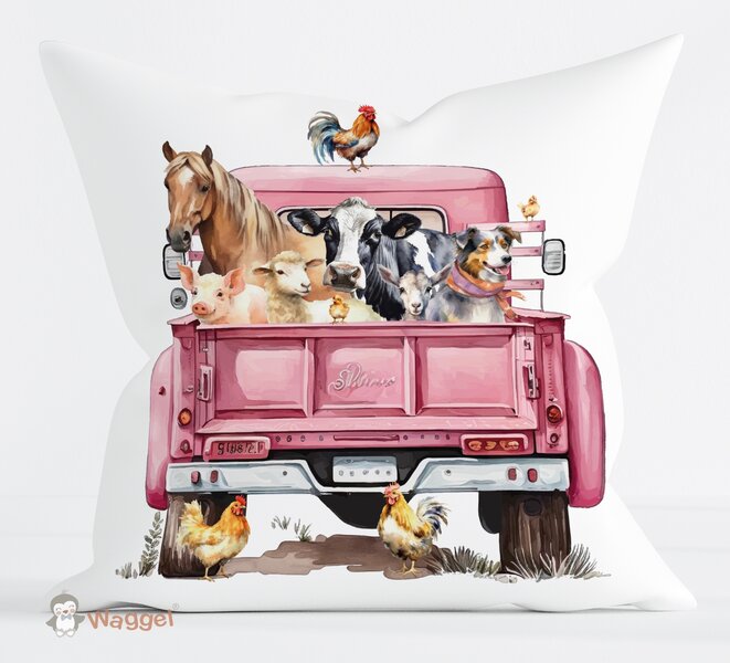 Sierkussen Farmlife truck roze