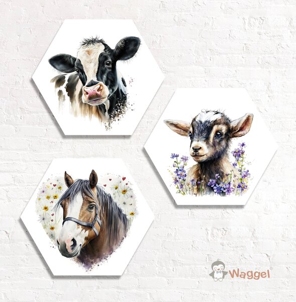 Hexagon set Farmlife koe, geitje en paard