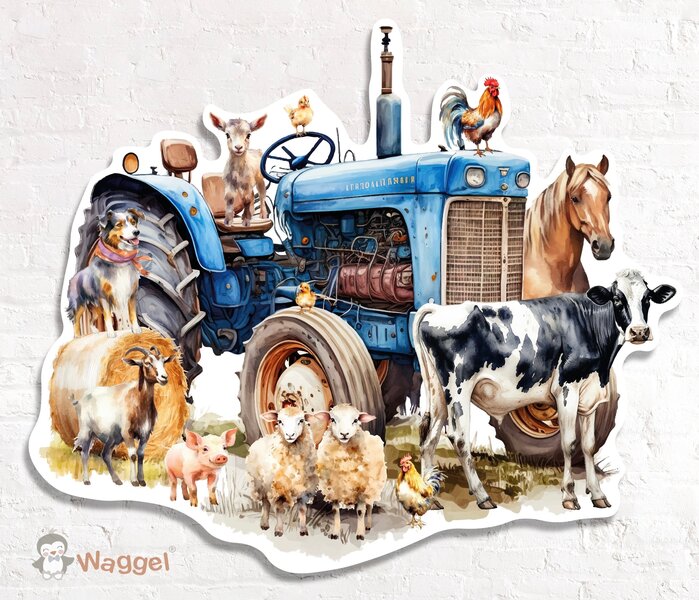 Muurdecoratie Farmlife tractor blauw