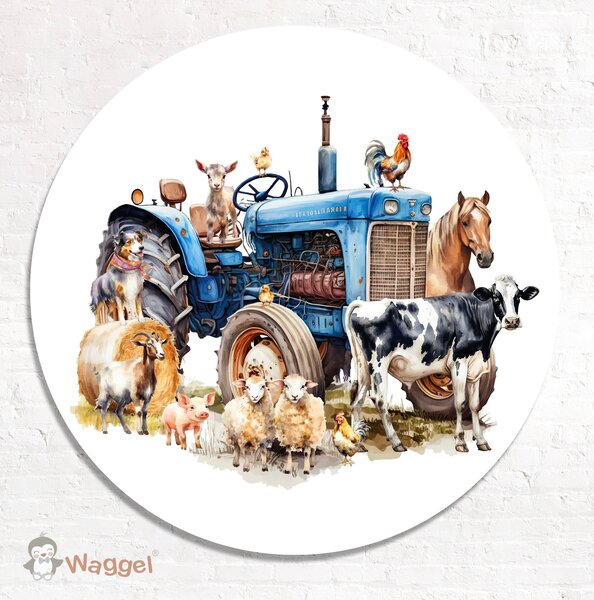 Muurcirkel Farmlife tractor blauw