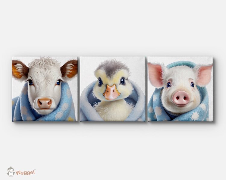 Canvas drieluik Cozy Friends boerderijdieren