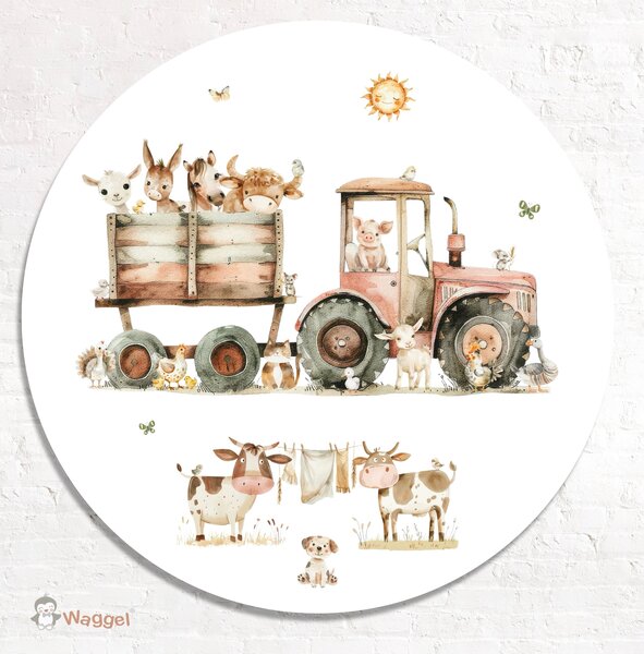 Muurcirkel Funny Farm tractor rood