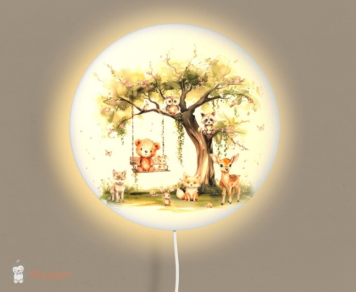 Wandlamp rond Dreamy woods babies swing pink