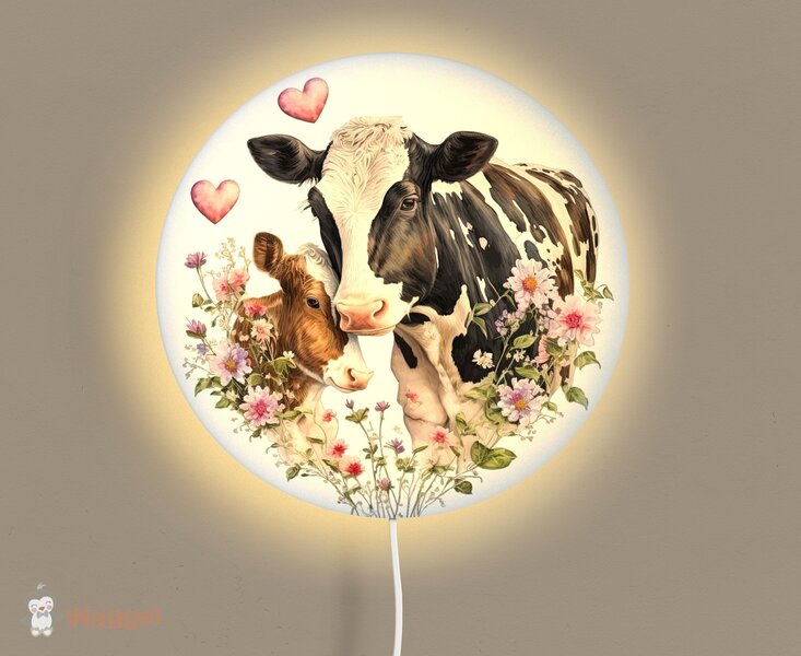 Wandlamp rond Farmlife koe met kalfje 