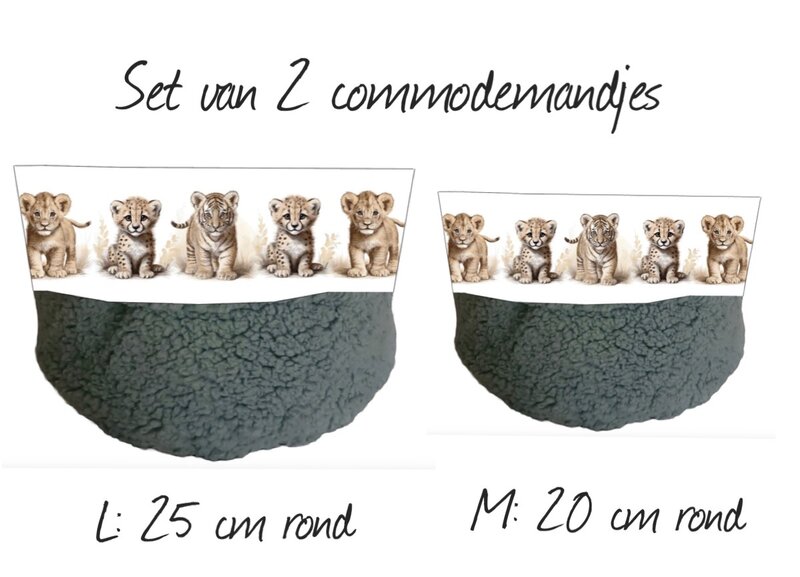 Commodemandjes set van 2  Jungle naturel tijgertje, leeuwtje en cheetah 