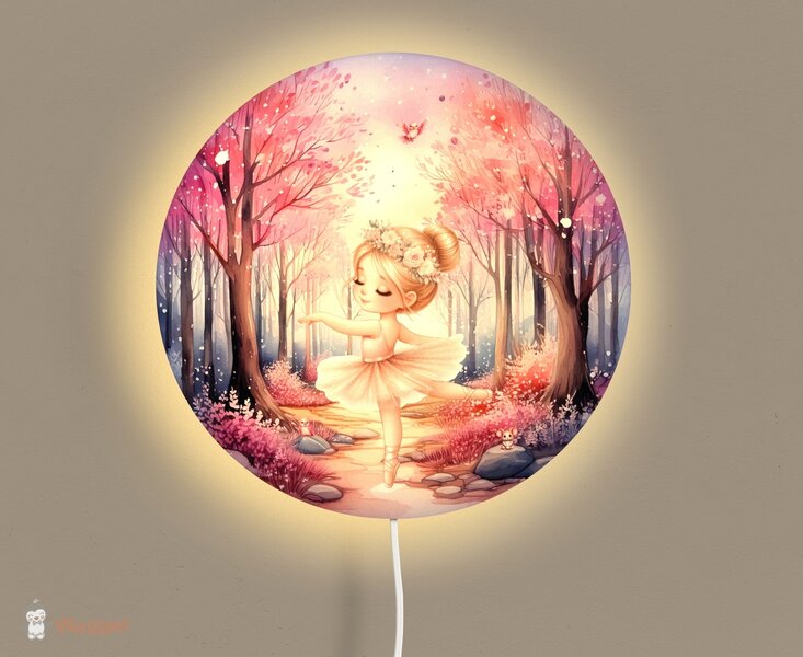 Wandlamp rond Ballerina girl &quot;Dancing in the woods&quot;