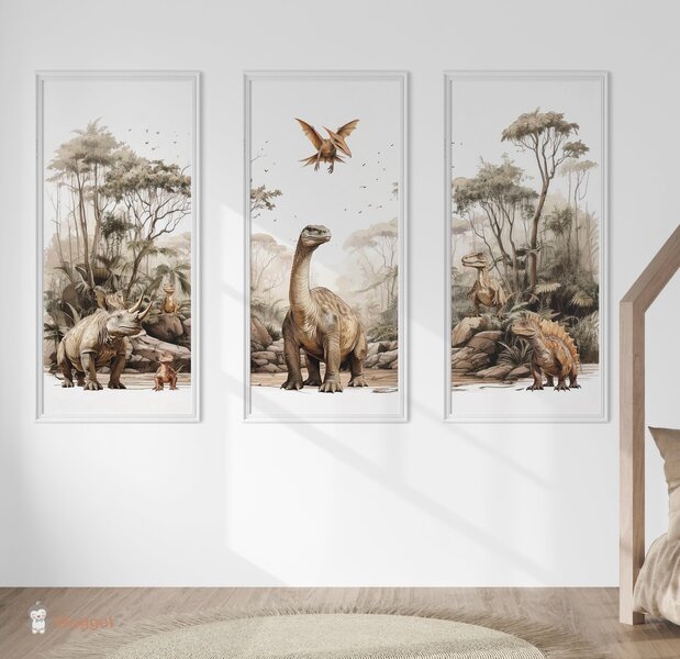 Behang panelen (set van 3)  Dinosaurs