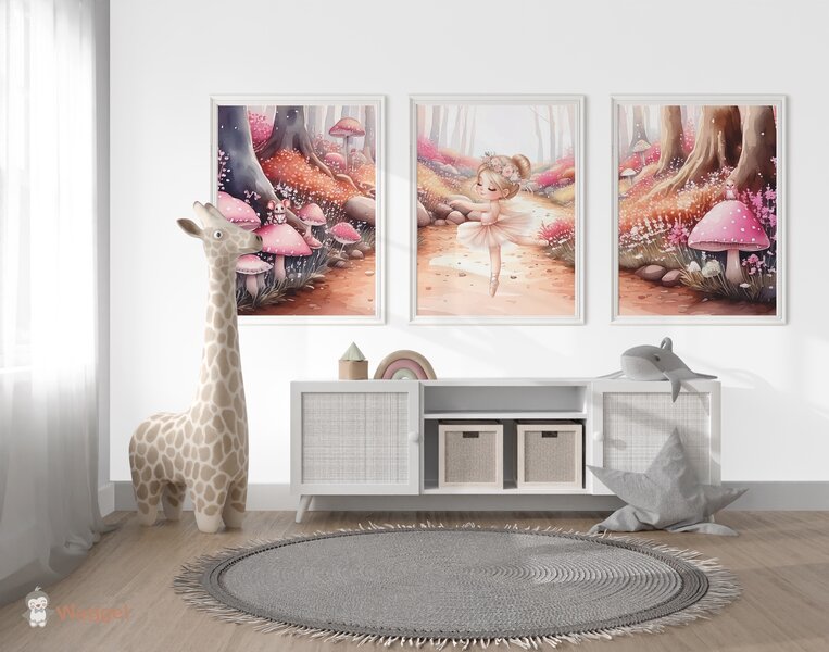 Behang panelen (set van 3) Ballerina girl &quot; Dancing in the woods&quot; 