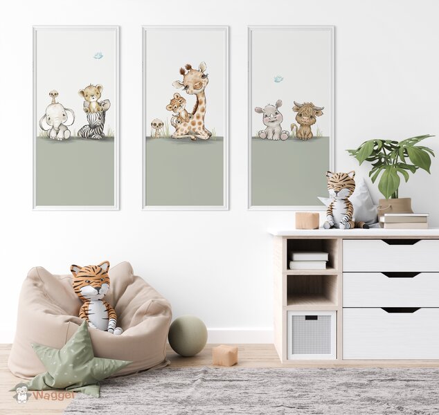 Behang panelen (set van 3)  Jungle cuties groene onderzijde