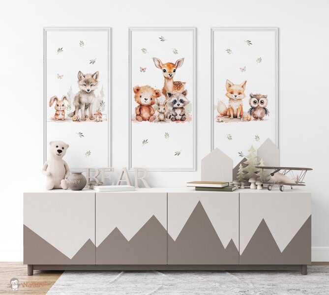 Behang panelen (set van 3) Dreamy woods babies