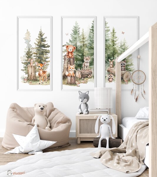 Behang panelen (set van 3) Dreamy woods babies on trees